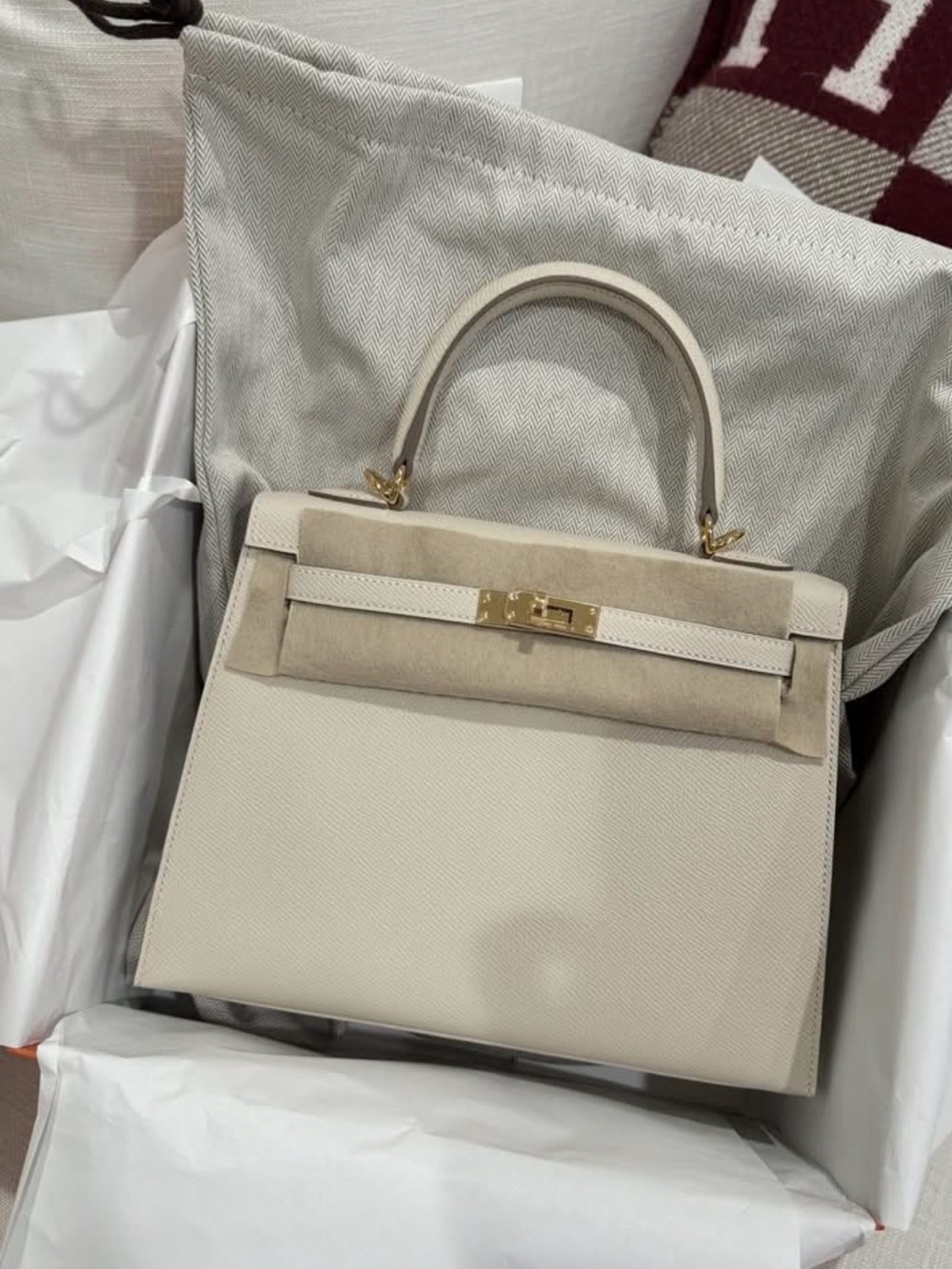 Hermes Kelly 35 Craie GHW